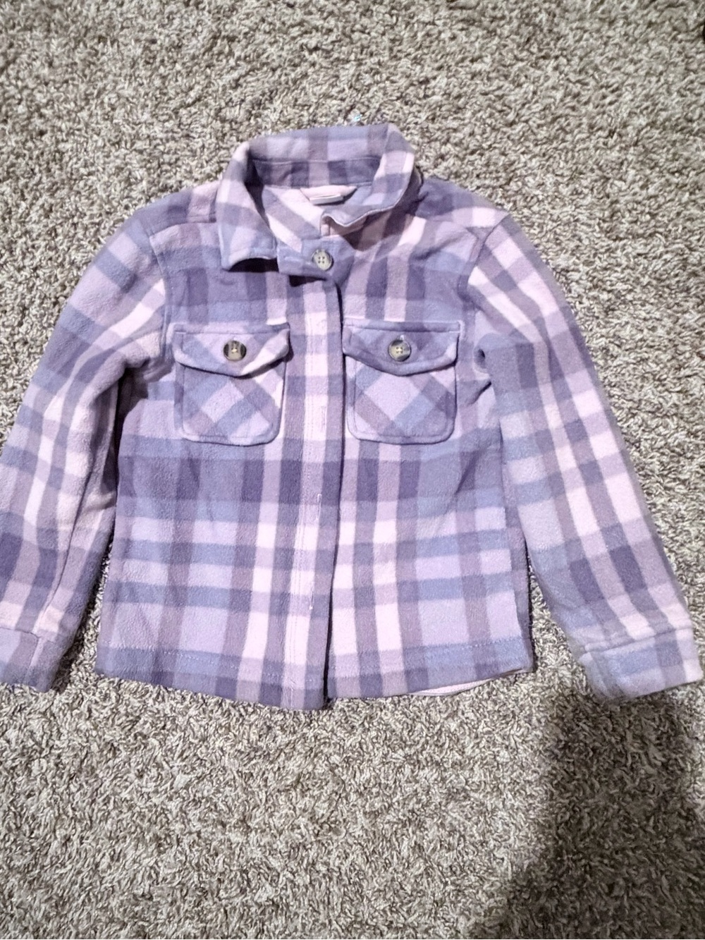 Girls' Lavender Plaid Fleece Jacket - Cozy Button-Front